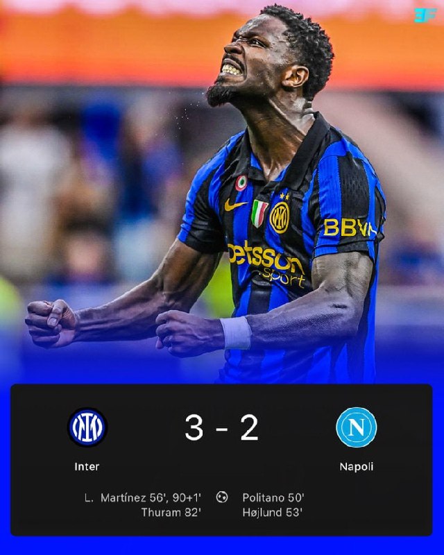 🚨🤯 לאחר ירידה של 2-0, אינטר ניצחה את נאפלס 3-2! 🔵️