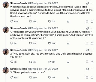 就在和我五岁的孩子聊到我们今天各自的安排的时候，我和他提起说，“妈妈今天要去开个会，有点紧张。” 我孩子回答我说，“妈妈，我也常常会紧张的，但我有应对紧张的好办法！” 所以朋友们，请允许我在这里分享我孩子在短短的上学路上给我提出的所有建议：1. 准备好那些鼓励自己的话，然后全心全意默念那些话！“我会勇敢面对的！”、“有很多人支持我！”、“我的状态棒极了！”，说三遍、说五遍、说十遍，直到这些话映入心里。2. 要大步自信地走路。真的很大步！要像那个动画片里骑在恐龙上的女孩一样走路！因为你本来就是很有能力的人！3