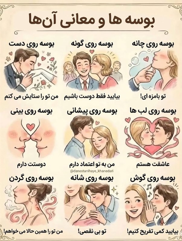 [ تیم علمی سکسولوژی ]: بوسیدن پارتنر برای ۲۲ دقیقه در روز ۷ سال به طول عمر اضافه می‌کندمعنی انواع بوسه ها@tmsexologymanبوسیدن پارتنر برای ۲۲ دق