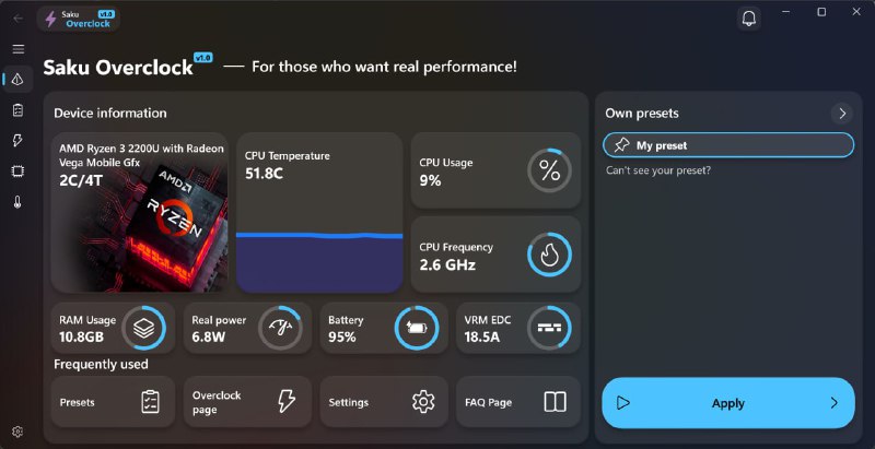 🍭 #系统工具 #超频 #Ryzen🏵 Saku-Overclock - Ryzen笔记本超频工具🍥 简介
