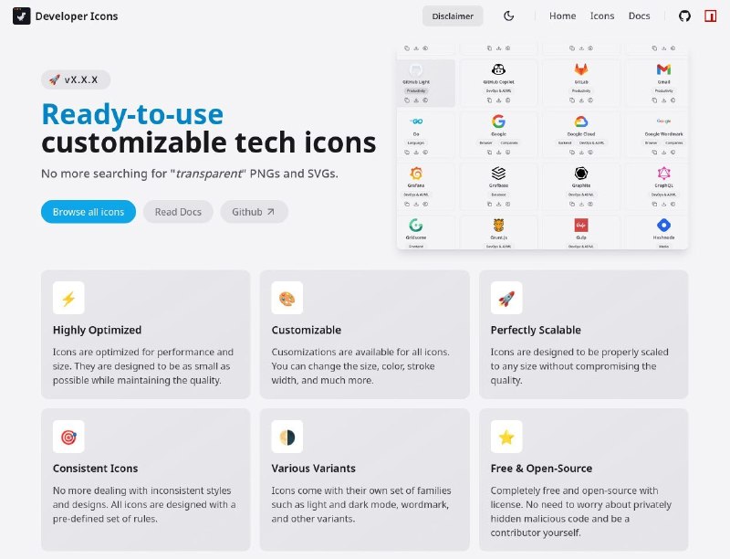 🍭 #开源图标 #开发素材 #SVG设计🏵 Developer-icons - 开发者专属SVG图标库🍥 简介