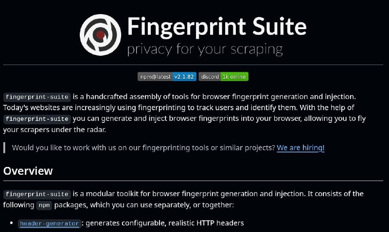 🍭 #浏览器指纹 #自动化工具🏵 Fingerprint-suite - 生成与注入浏览器数字指纹🍥 简介