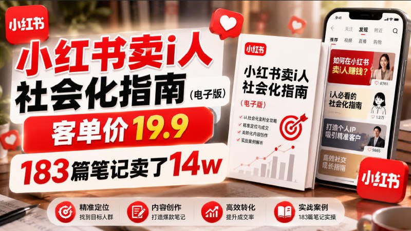📌 #小红书  | 活动线报 · 返佣平台✍️ 《小红书卖I人社会化指南（电子版） 客单价19.9 183篇笔记卖了14w！》📖 项目介绍