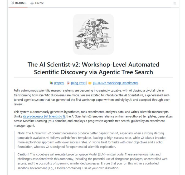 🍭 #人工智能 #科研自动化 #大模型应用🏵 AI Scientist-v2 - 全自动科学论文生成系统🍥 简介
