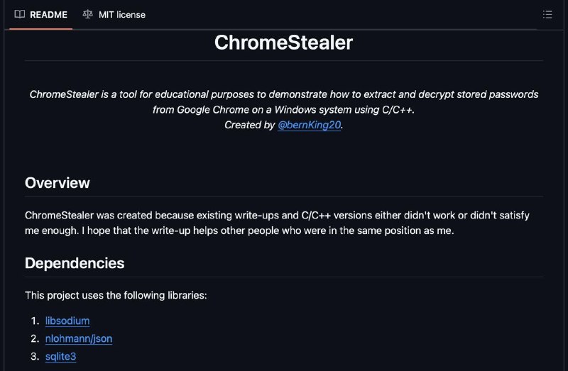 🍭 #网络安全 #数据取证🏵 ChromeStealer - 浏览器存储密码提取与解密工具🍥 简介