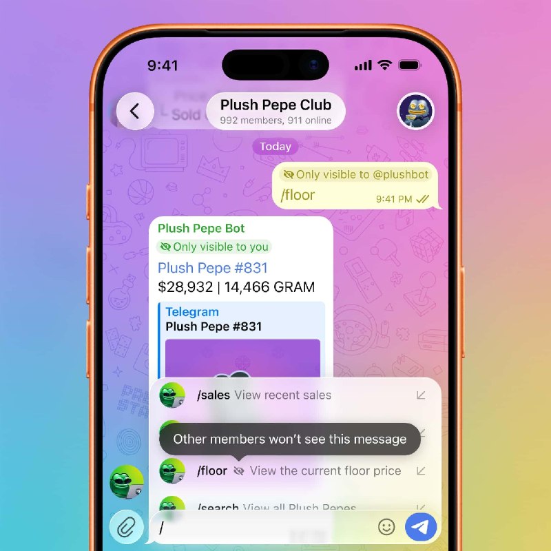 Ephemeral Bot Messages. You can now send private commands to bots in group chats and receive replies that are only visible to you.July Features1 • 2 • 3 • 4 • More
