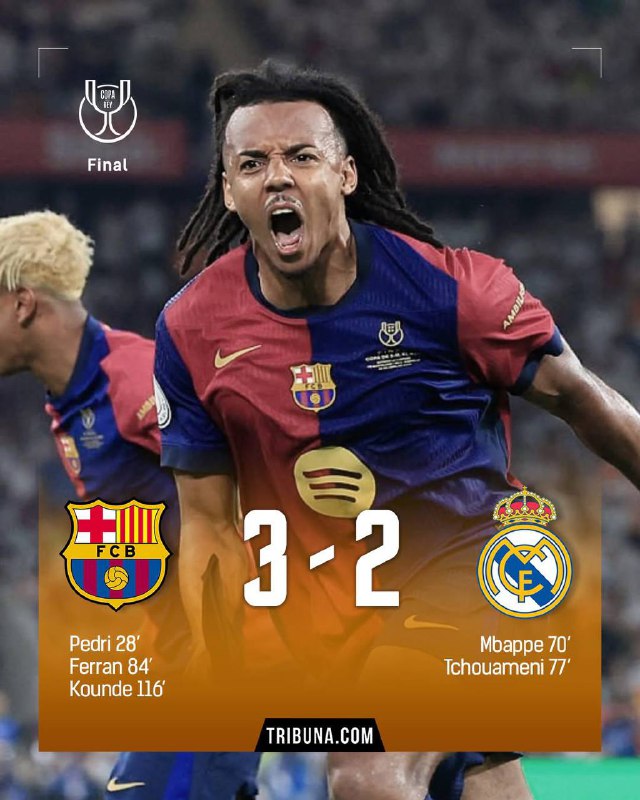 COPA DEL REY ချန်ပီယံဆုအတွက် ဘာစီလိုနာက ရီးရဲလ်မက်ဒရစ်ကို ၃-၂ နဲ့အနိုင်ယူပြီး ဆုဖလား ယူသွားပါပြီ🏆