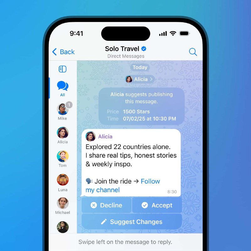 Monetizing via Suggested Posts. Suggested posts now give channels of any size a way to crowdsource content and participate in affiliate marketing – all from inside the Telegram app.July Features1 • 2 • 3 • 4 • 5 • 6 • 7 • 8 • 9 • More