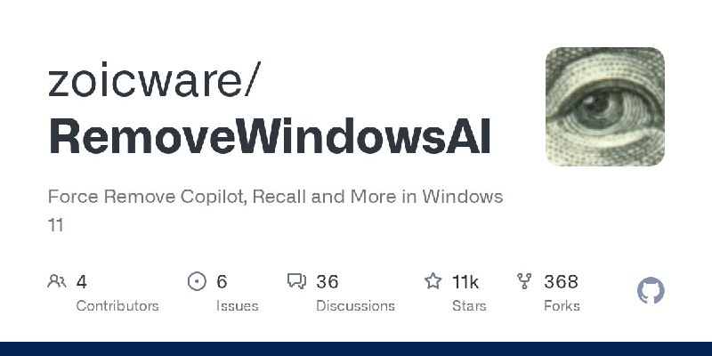 🍭 #系统工具 #AI移除🏵 RemoveWindowsAI - 移除Win11 AI功能🍥 简介