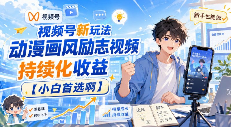 📌 #视频号  | 活动线报 · 返佣平台✍️ 《视频号新玩法动漫画风励志视频 持续化收益【小白首选】》📖 项目介绍