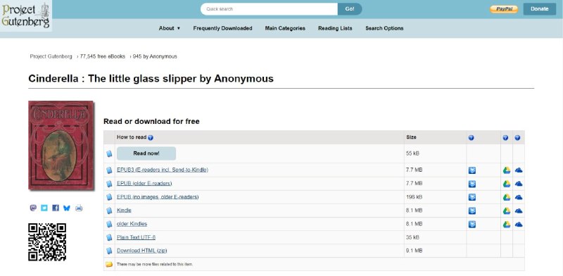 #图书 #电子书 Project Gutenberg 全球最早、最大的公益性数字图书馆，自 1971 年以来，长期致力于将世界文学、科学、历史、哲学等领域中版权已过期的作品数字化、校对与整理，现有超过 75,000 部电子书，支持在线阅读，支持 EPUB、Kindle、HTML 与纯文本等多种格式下载，并可按作者、主题、语言或最受欢迎列表进行筛选查看，同时提供音频书籍与朗读版本等扩展内容，完全免费，无需注册