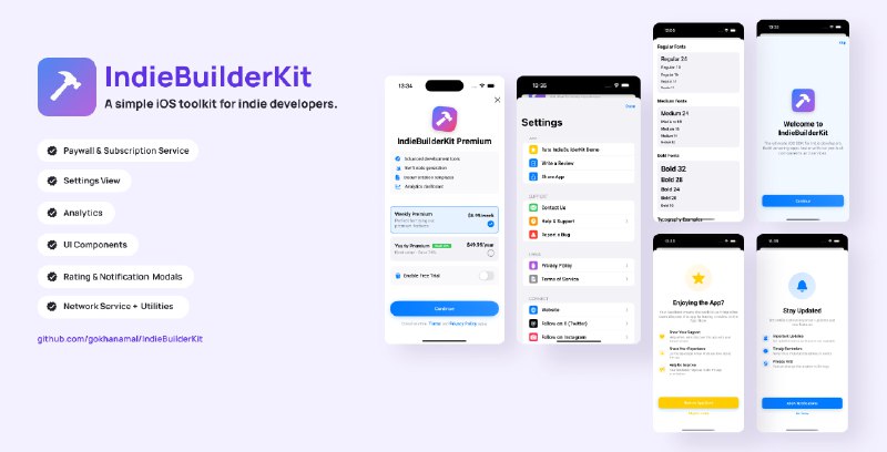 🗣  每日羊毛线报  👈🏵  IndieBuilderKit - 加速独立开发者iOS应用开发🍥 简介