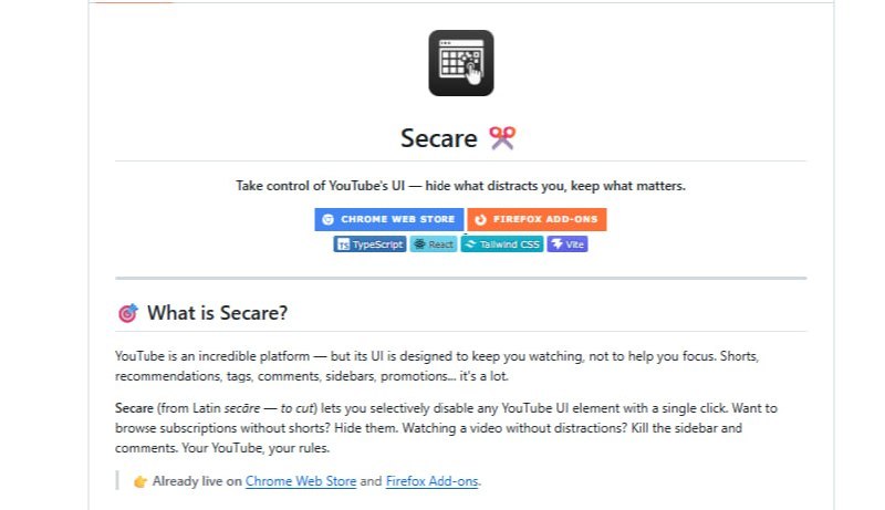 🍭 #浏览器插件 #YouTube工具🏵 Secare - YouTube界面定制与元素过滤🍥 简介
