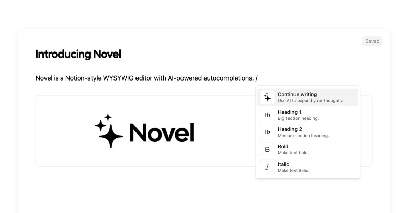 🗣  赚钱项目  👈🏵  #程序 |  Novel - Notion风格的AI智能编辑器🍥  简介