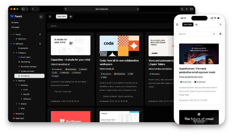 🍭 #书签工具 #自托管 #网页应用🏵 Faved - 链接收藏整理🍥 简介