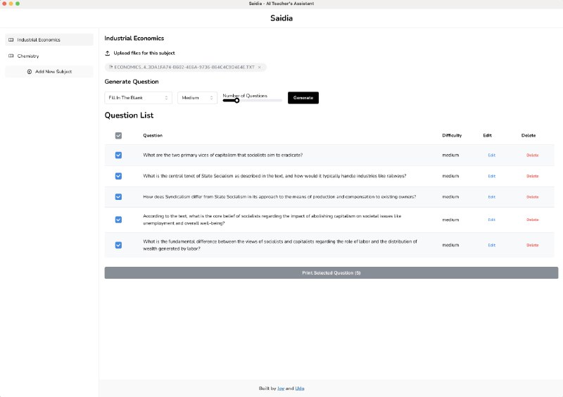 🗣  每日羊毛线报  👈🏵  Saidia - 专为教师设计的离线AI出题助手🍥 简介