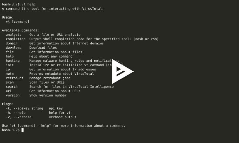 🍭 #安全分析工具 #命令行工具 #威胁情报🏵 VirusTotal CLI - VirusTotal命令行接口工具🍥 简介