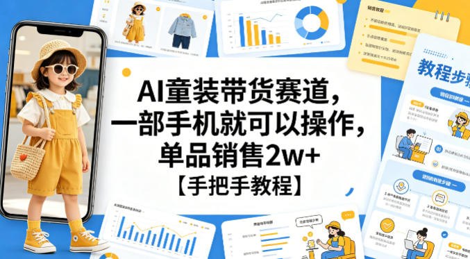 📌 #短视频  | 活动线报 · 返佣平台✍️ 《AI童装带货赛道 一部手机就可以操作 单品销售2w+【手把手教程】》📖 项目介绍