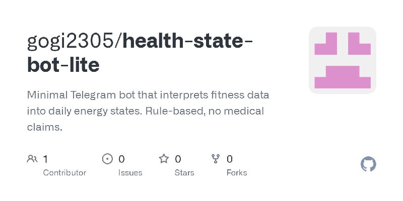 🍭  #Telegram机器人 #健康数据转换🏵  Health-state-bot-lite - 活动数据转能量指标🍥 简介