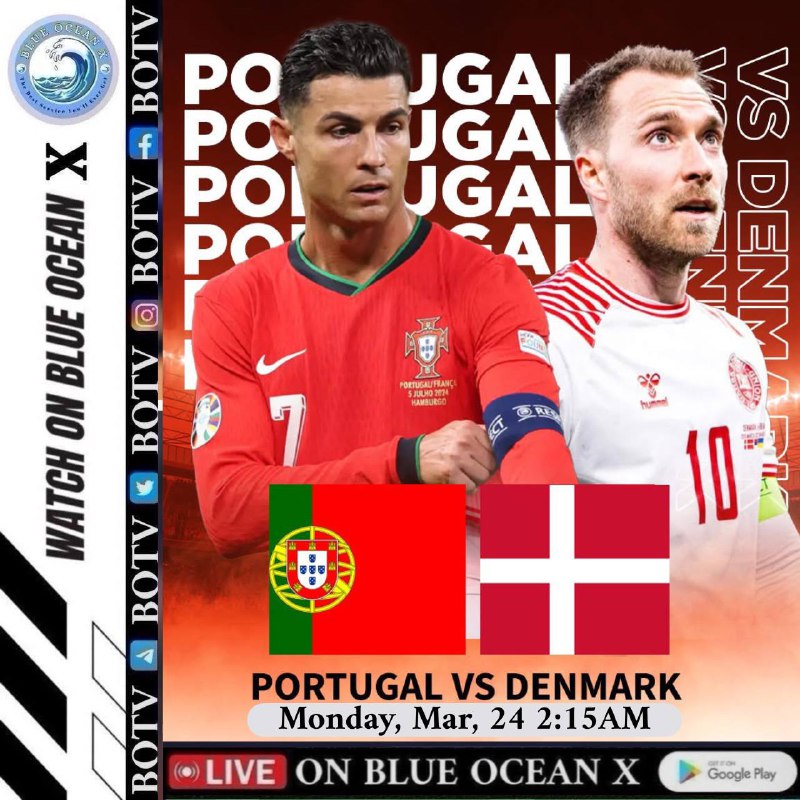 UEFA Nations LeagueQuarter-final · Leg 2 of 2Portugal 🇵🇹vs 🇩🇰Denmark ⏰ Monday, Mar, 24 2:15AM