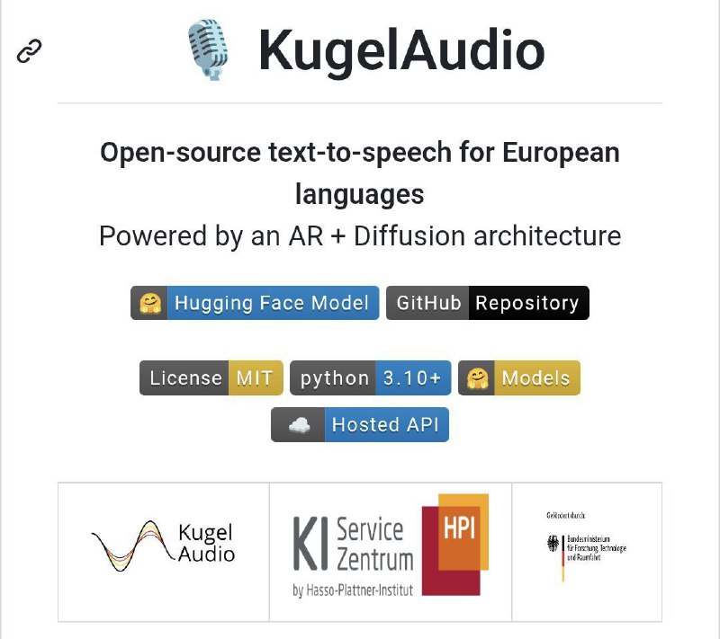 🍭 #语音合成 #开源工具🏵 Kugelaudio-open - 开源语音合成与克隆🍥 简介