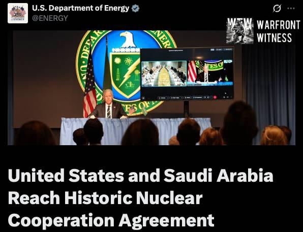 ️🇺🇸🇸🇦 משרד האנרגיה האמריקני הודיע כי חתם על הסכם שיתוף פעולה גרעיני אזרחי עם ערב הסעודית, "הסכם 123", ל…