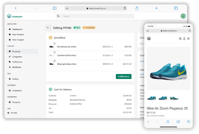 🍭 #电商平台 #开源项目 #TypeScript #GraphQL #React🏵 EverShop - 现代模块化电商平台🍥 简介