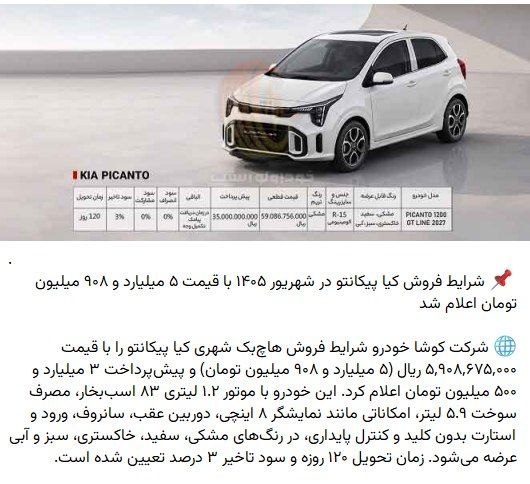 برای ایران: ۶ میلیارد تومن بدهید تا ۴ ماه دیگه این کیا پیکانتو رو بهتون بدن؛ ماشین کوچک شهری کم مصرف، که قرار بود تعرفه پایین واردات