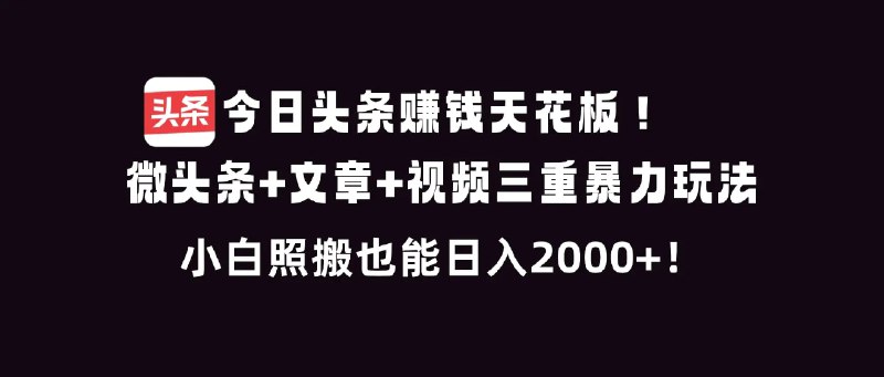 ✍️  《今日头条微头条+文章+视频三重暴利玩法》💡  项目介绍