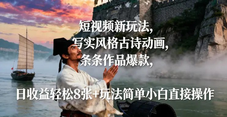 ✍️  《短视频新玩法 写实风格古诗动画 条条作品爆款 日收益轻松8张+》💡  项目介绍
