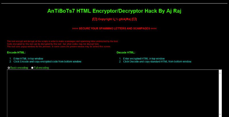 #Antibot7 #源码 🎈 #程序 |  Antibot7 - HTML 加密器/解密器 🎯  简介