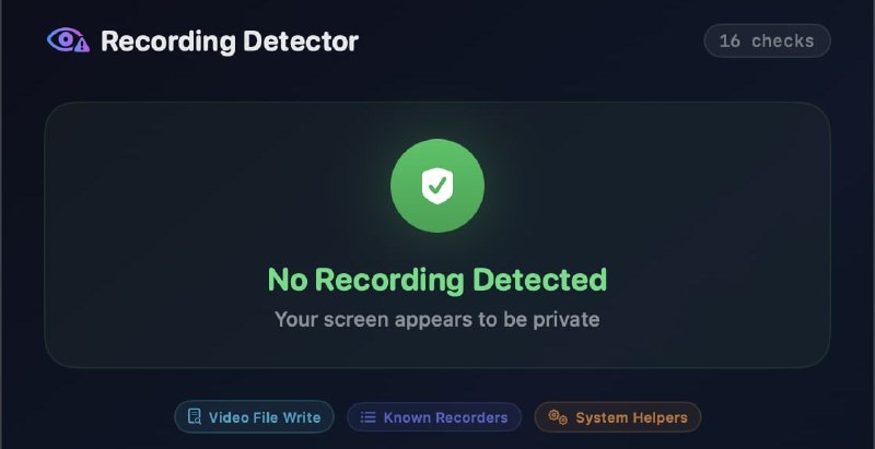 #macOS #录屏 #开源 Himi Recorder macOS 录屏工具，特点是可以绕过系统录屏检测机制，让被录制的应用无法感知正在被录屏，支持菜单栏常驻、任意区域框选、3 秒倒计时、录制时长显示、视频预览编辑、导出、全局快捷键、ESC 取消录制等功能，可选 24 / 30 / 60 帧率，默认 60 FPS 帧率，免费开源