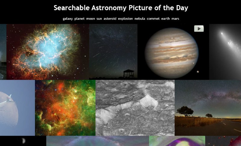 #Searchable #宇宙 #开源 🏵  #网站 |  searchable-apod - 搜索和欣赏宇宙美景🍥  简介