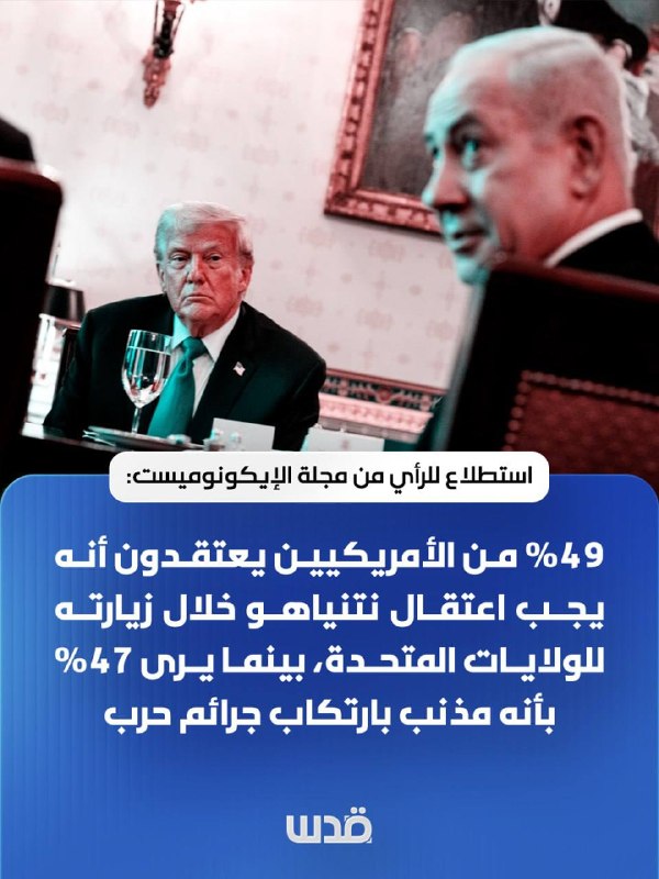 סקר ממגזין "אקונומיסט": 49% מהאמריקאים סבורים שיש לעצור את נתניהו במהלך ביקורו בארצות הברית, בעוד 47% סבורי…