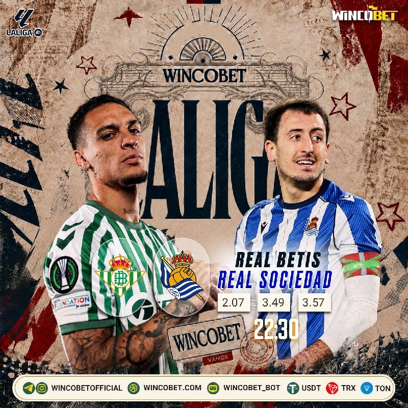 wincobet: 🟢 Real Betis - 🔵 Real Sociedad🟠 هفتهدوم لالیگا⏰ جمعه ساعت ۲۲:۳۰🏟 استادیوم کارتوخا⚽️ رئال بتیس – رئال سوسیداد، جدالی نز