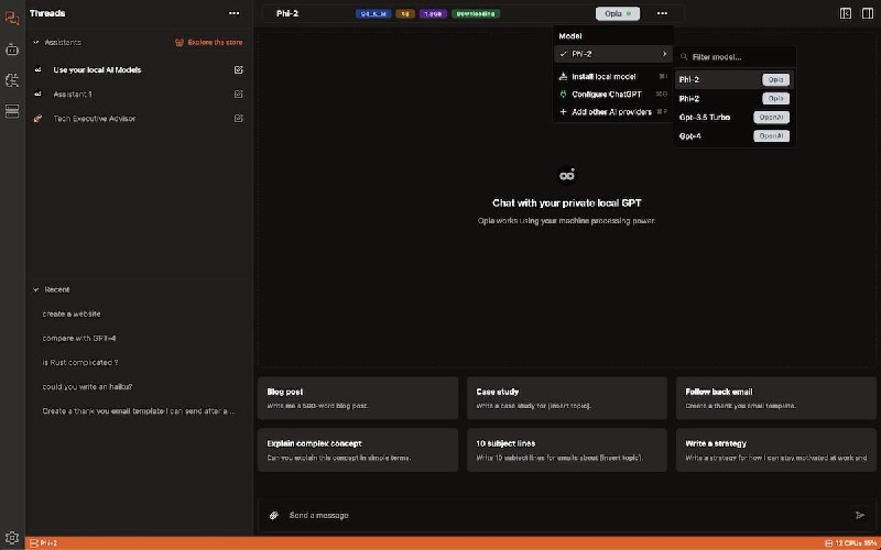 🆔  软件名称：Opla⭐️  软件功能：本地AI助手➡️  支持平台：#Windows #macOS #Linux📁  软件简介：一款本地AI助手软件，利用用户设备的能力运行先进的开源生成性AI