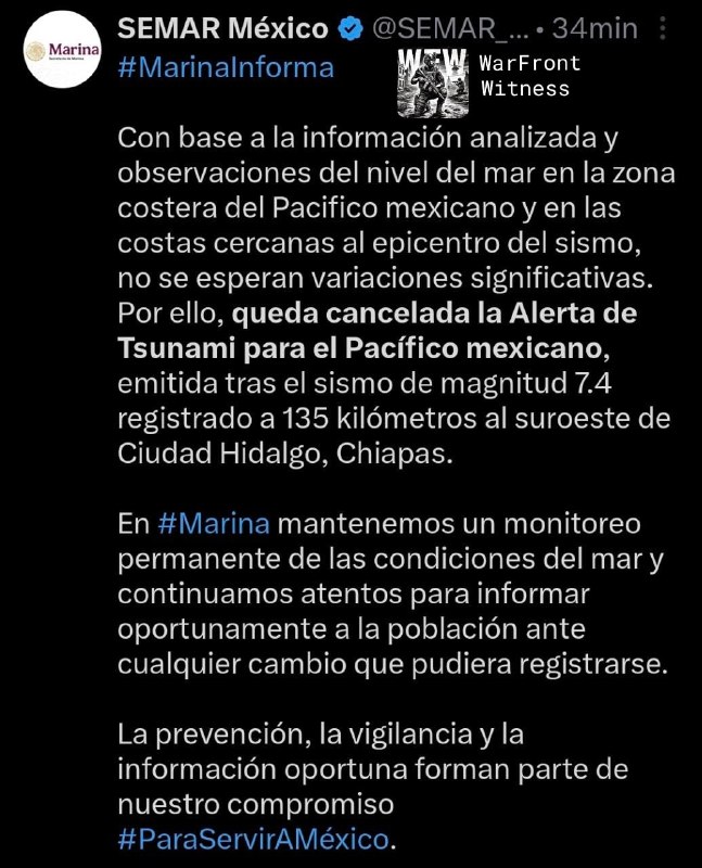 ️🇲🇽 חיל הים של מקסיקו (SEMAR) הסיר את הצונאמי מבזק: שהוצא עבור חוף האוקיינוס השקט לאחר רעידת האדמה בעוצמה…