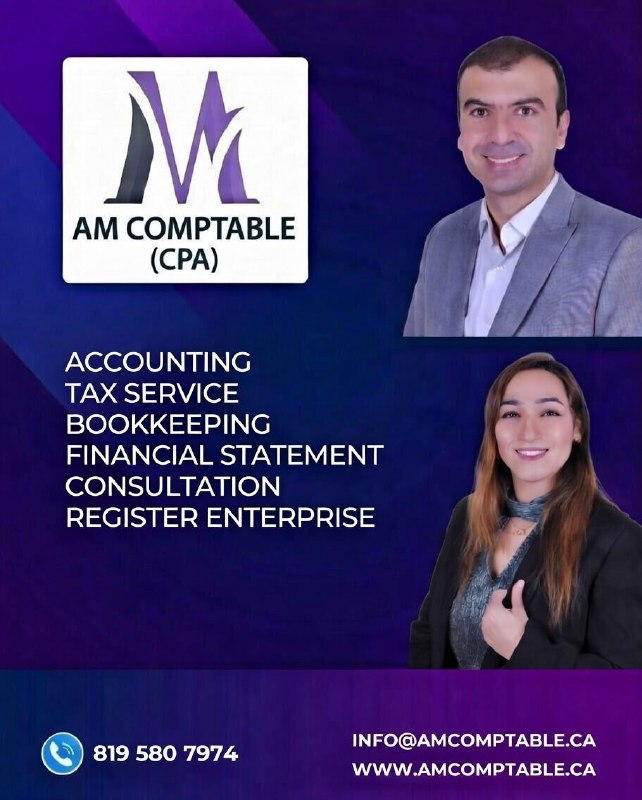 مداد، مجله آنلاین مونترال: ✏️ نیازمندیهای مداد🔷 شرکت خدمات حسابداری AM COMPTABLE (CPA)عضو انجمن حسابداران حرفهای مستقل کبکبا مدیریت: مهدی سرخیلع