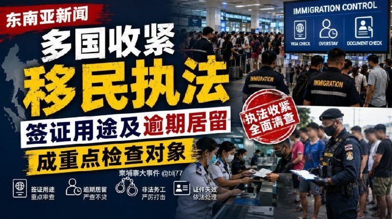东南亚抓捕遣返线索：# 国际新闻 多国收紧移民执法 签证用途及逾期居留成重点检查对象 近配图