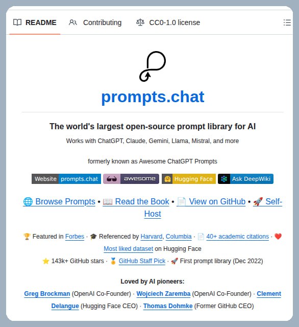 🍭 #AI工具 #提示词🏵 Prompts.chat - AI聊天模型提示词合集🍥 简介