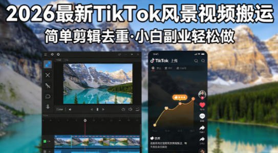 📌 #短视频 ✍️ 《2026最新TikTok风景视频搬运简单剪辑去重 小白副业月入8k》📖 项目介绍