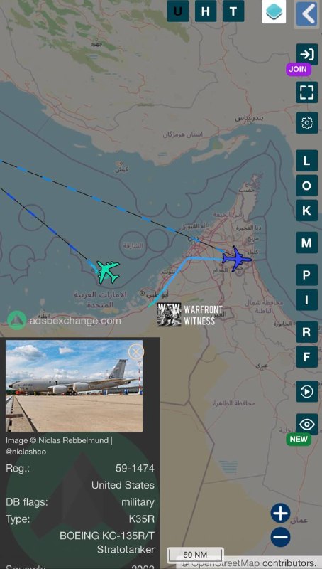 ️🇺🇸🇮🇷 סטרטוטנקר KC-135 אמריקאי ממשיך להסתובב.