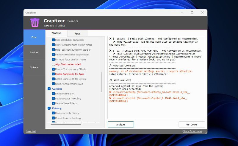 🗑  CrapFixer - Windows 系统优化工具▎软件平台