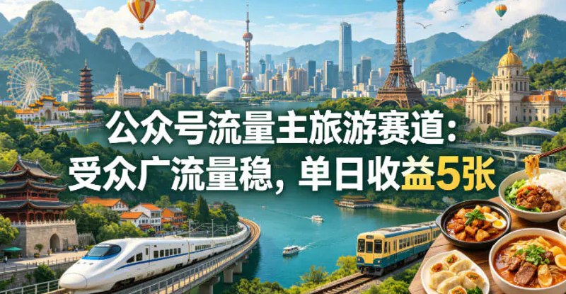 📌 #公众号 ✍️ 《公众号流量主之旅游赛道 受众广+流量稳 平均单日收益5张+》📖 项目介绍