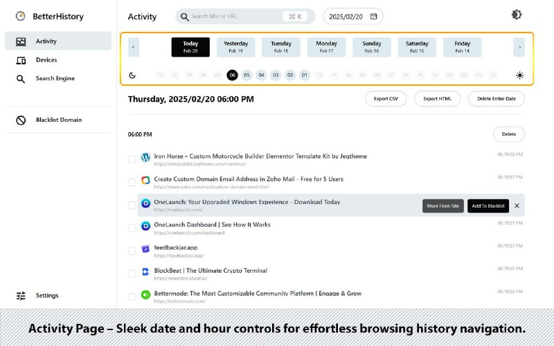 #浏览器 #插件 #Chrome🕓 Better History - 一款强大的浏览器历史记录管理插件支持搜索、批量导出、自定义删除、按天或小时删除，并阻止特定域名的历史记录支持中文