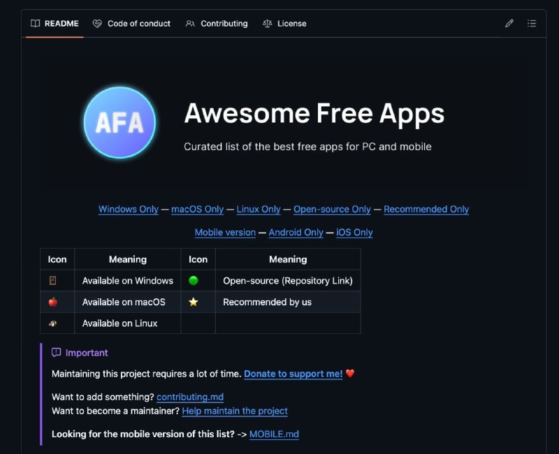 🍭 #应用精选 #免费工具🏵 Awesome-free-apps - 免费应用精选集🍥 简介