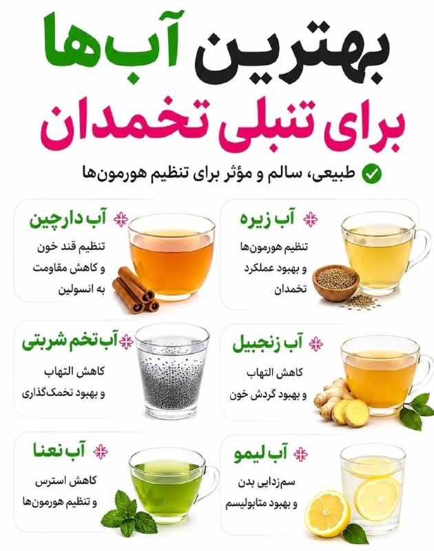 مرکز بهداشت کشوری: بهترین آب ها برای تنبلی تخمدان🧃@Behdasht_iran