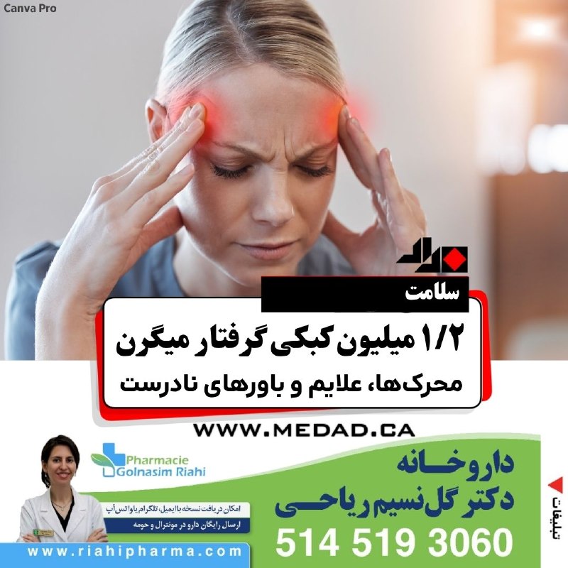 مداد، مجله آنلاین مونترال: ‌✏ ۱/۲ میلیون کبکی گرفتار میگرن محرک‌ها، علایم و باورهای نادرستمیگرن یک اختلال عصبی پیچیده و فراتر از یک سردرد ساده است 