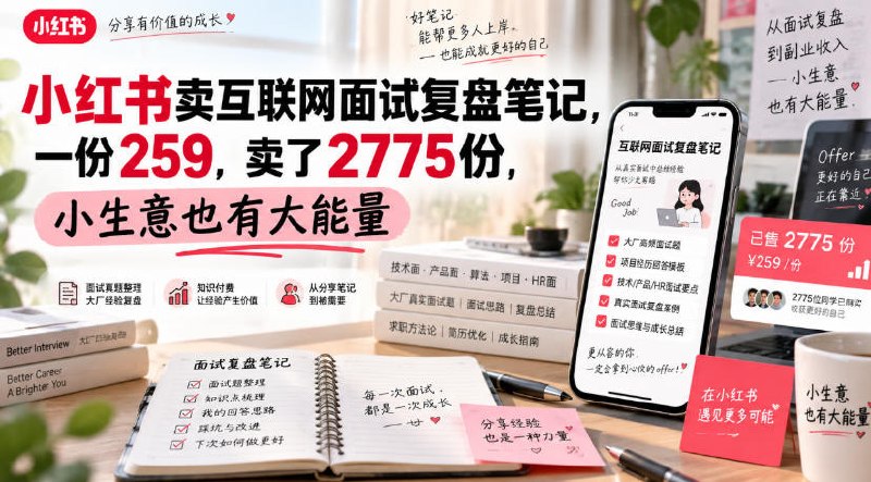 📌 #小红书  | 活动线报 · 返佣平台✍️ 《小红书卖互联网面试复盘笔记 一份259 卖了2775份 小生意也有大能量》📖 项目介绍