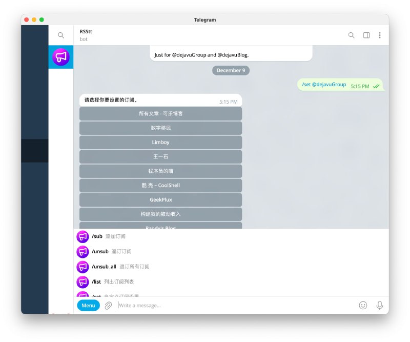 #GitHub #Python #自托管▎RSS-to-Telegram-Bot一个关注阅读体验的 #RSS 订阅 #TelegramBot▎特性- 多用户/多语言支持- 支持群组匿名管理员- 自动替换 Emoji 短代码为 Emoji- 丰富的自定义格式设置- 自定义订阅展示方式- 支持 #Telegraph 即时预览- OPML 导入导出- #Docker 快速部署- 支持部署到 railway.app项目地址频道 @dejavuBlog投稿 @dejavu_pm_bot